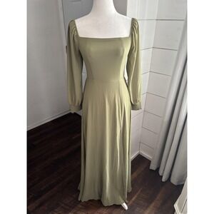 Baltic Born Dress Womens Small Green Maxi Giselle Square Neck Smocked‎ Prairie